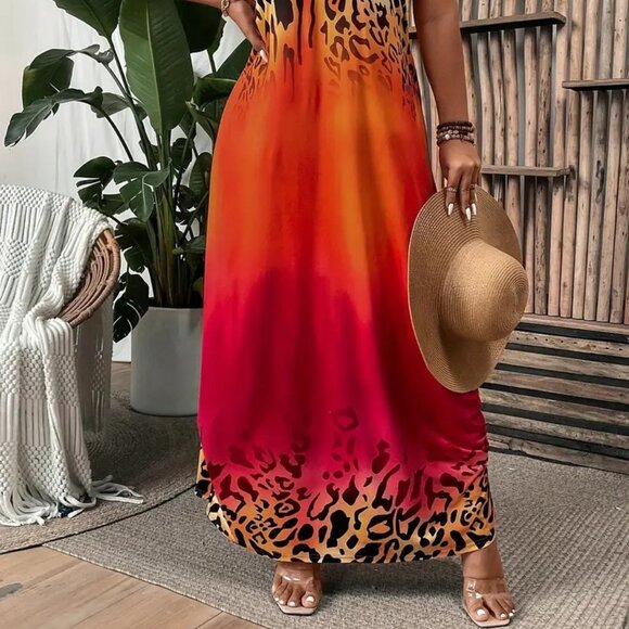 Women Plus Size Elegant Slingback Colorblock Summer Vacation Long Maxi Dress 18W - Picture 4 of 12